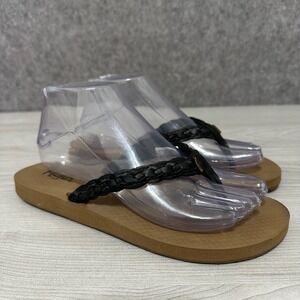 Flojos Women Braided Strap Flip Flops Black Tan Sandals Size 8